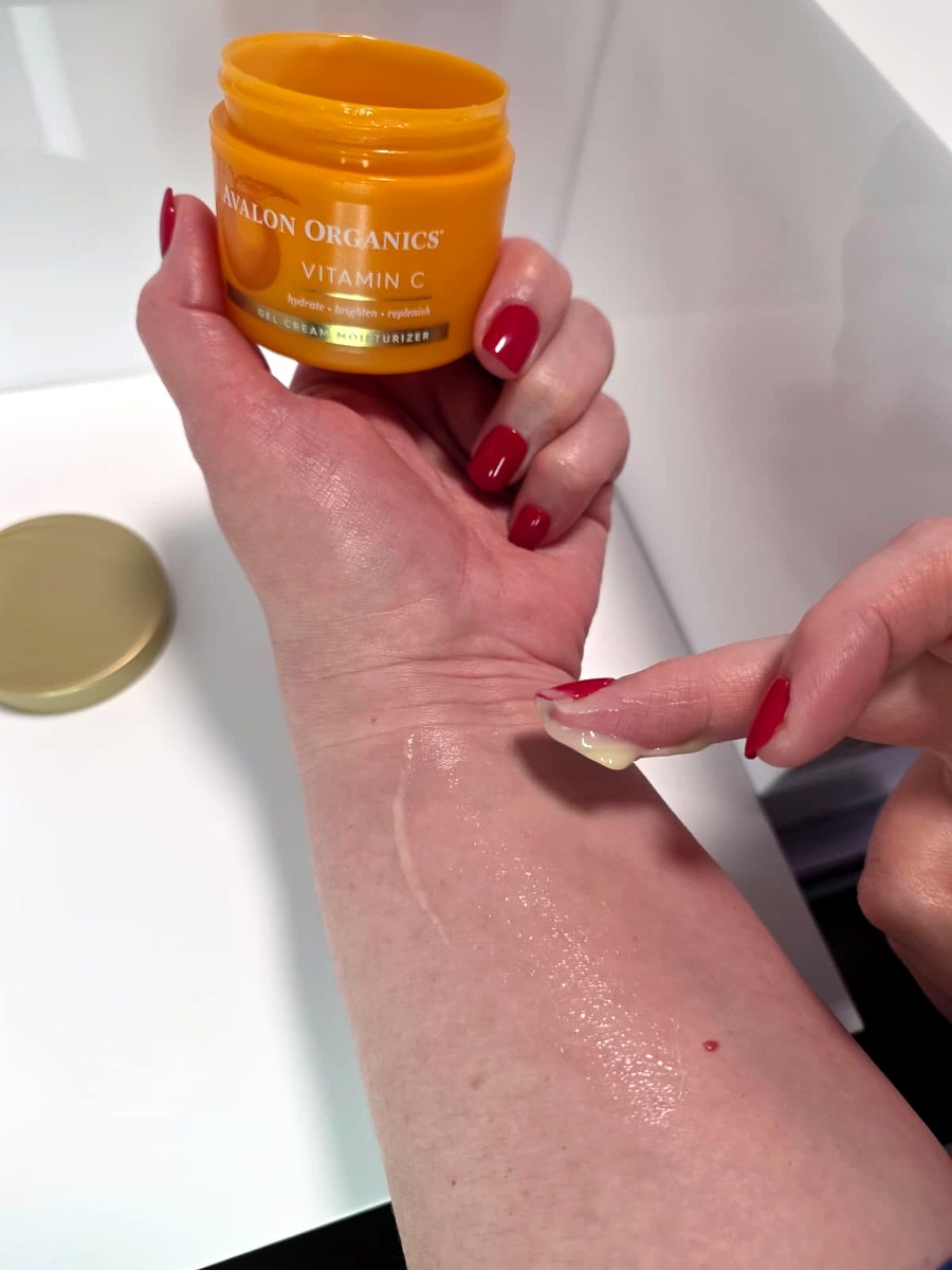 The Avalon Vitamin C gel cream spread on my skin