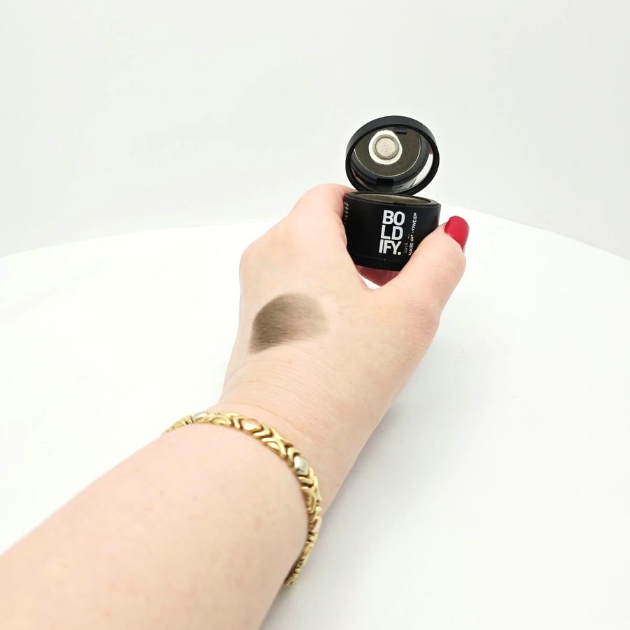 A swatch of Boldify Ash Brown on the back of my hand