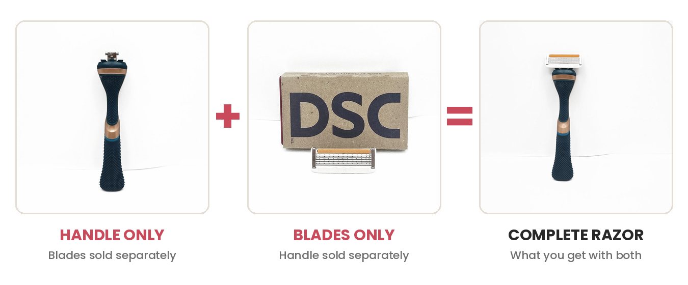 My Dollar Shave Club handle alone, plus my 6 blade cartridge alone, equals my complete razor