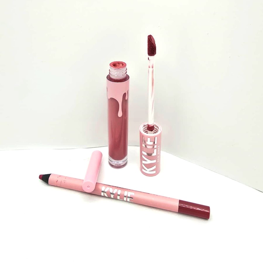 The open Kylie liquid lipstick and the lip liner in Posie K
