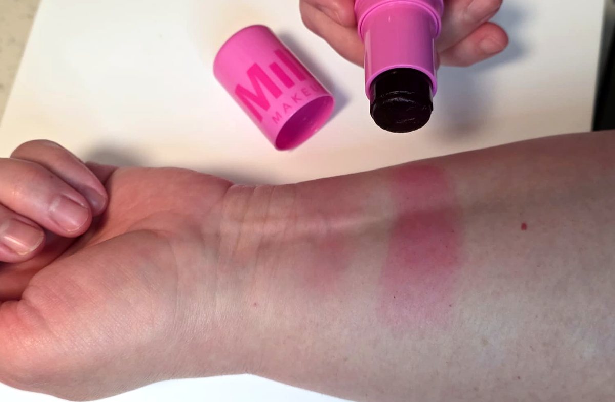 Swatch of the Jelly Tint blended on my wrist next to an unblended stripe
