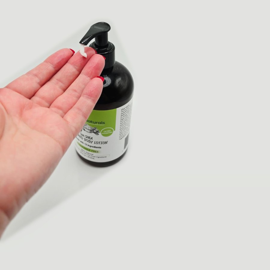A little RaGaNaturals fragrance-free lotion coming out of the pump onto my fingers