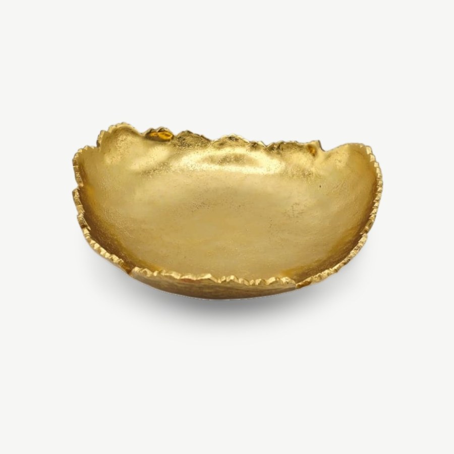 Red Co. 12 Inch Gold Metal Centerpiece Bowl with Sculpted Edges