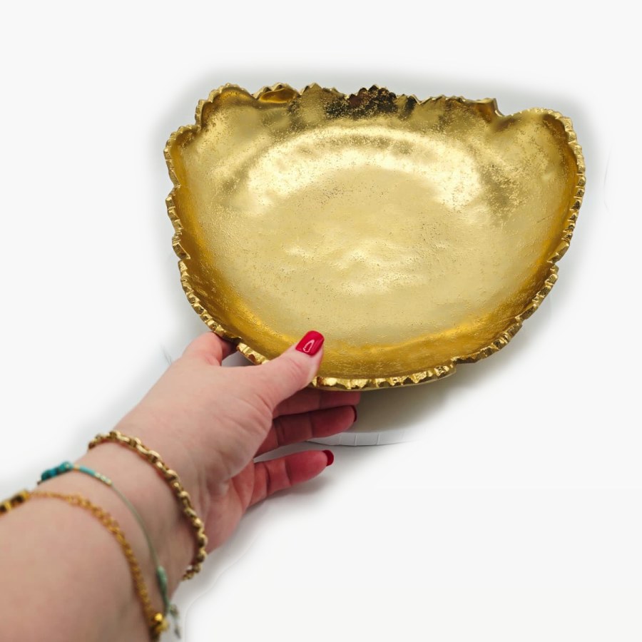 The Red Co. gold centerpiece bowl seen from above, held in my hand