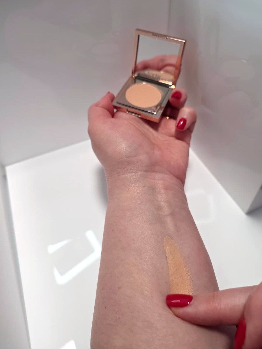 A swatch of the peach corrector blended on my forearm