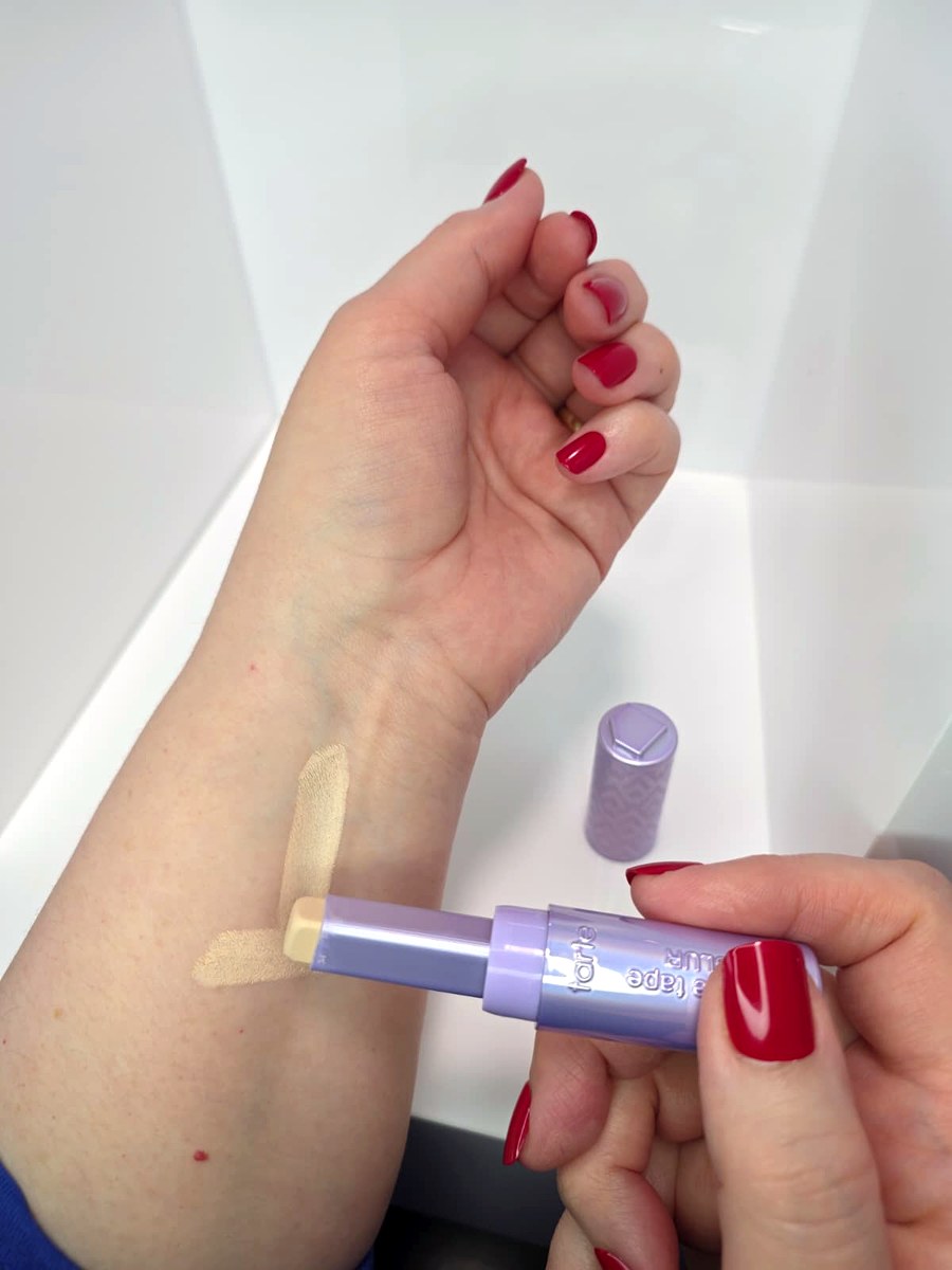 A swatch of the Tarte Shape Tape Blur concealer stick on my forearm