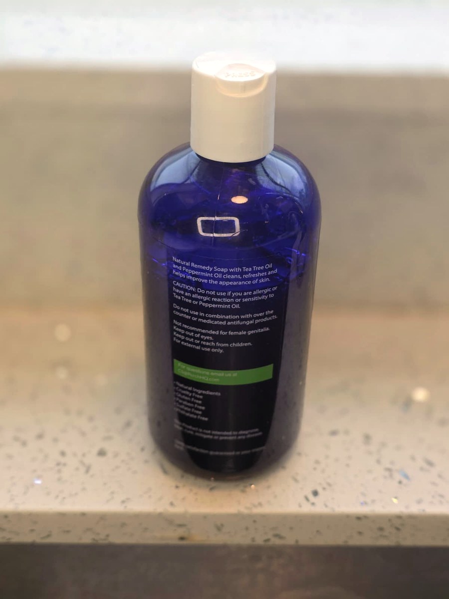 The back label of Truremedy Naturals Remedy Soap listing ingredients and cautions