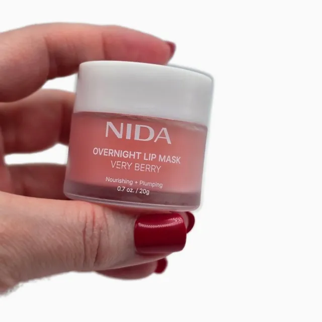 NIDA Overnight Lip Mask Very Berry in Angie's hand